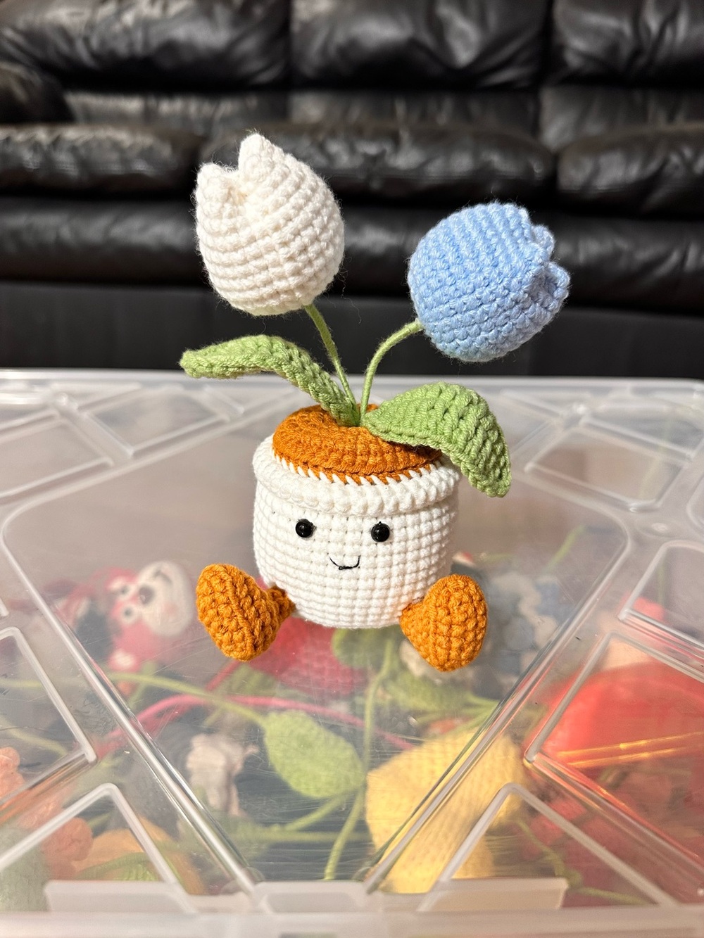 Handmade Crochet Tulip Pot Plush - White, Blue, Green, Orange